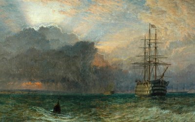 マンオワーと嵐の日没（The Guardship）、1875 作： Henry Dawson